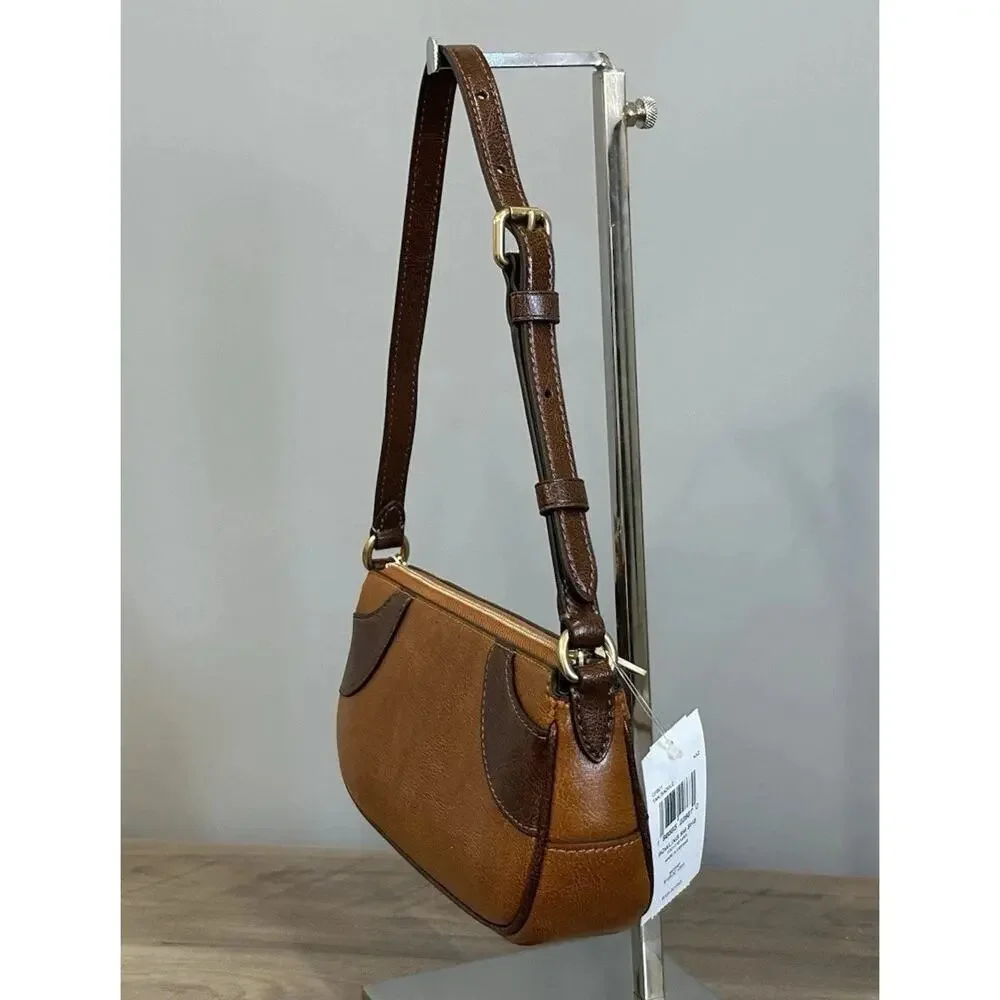 B6-004 NWT Coach Coachtopia Bowling Small Shoulder Bag Leather/Tan/Saddle CFB01